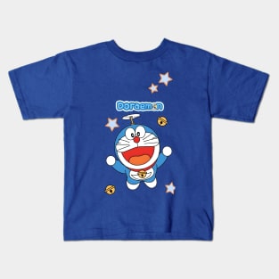 doraemon fly with stars Kids T-Shirt